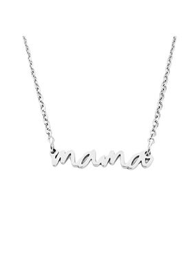 Mama Script Pendant Necklace - Polished Silver